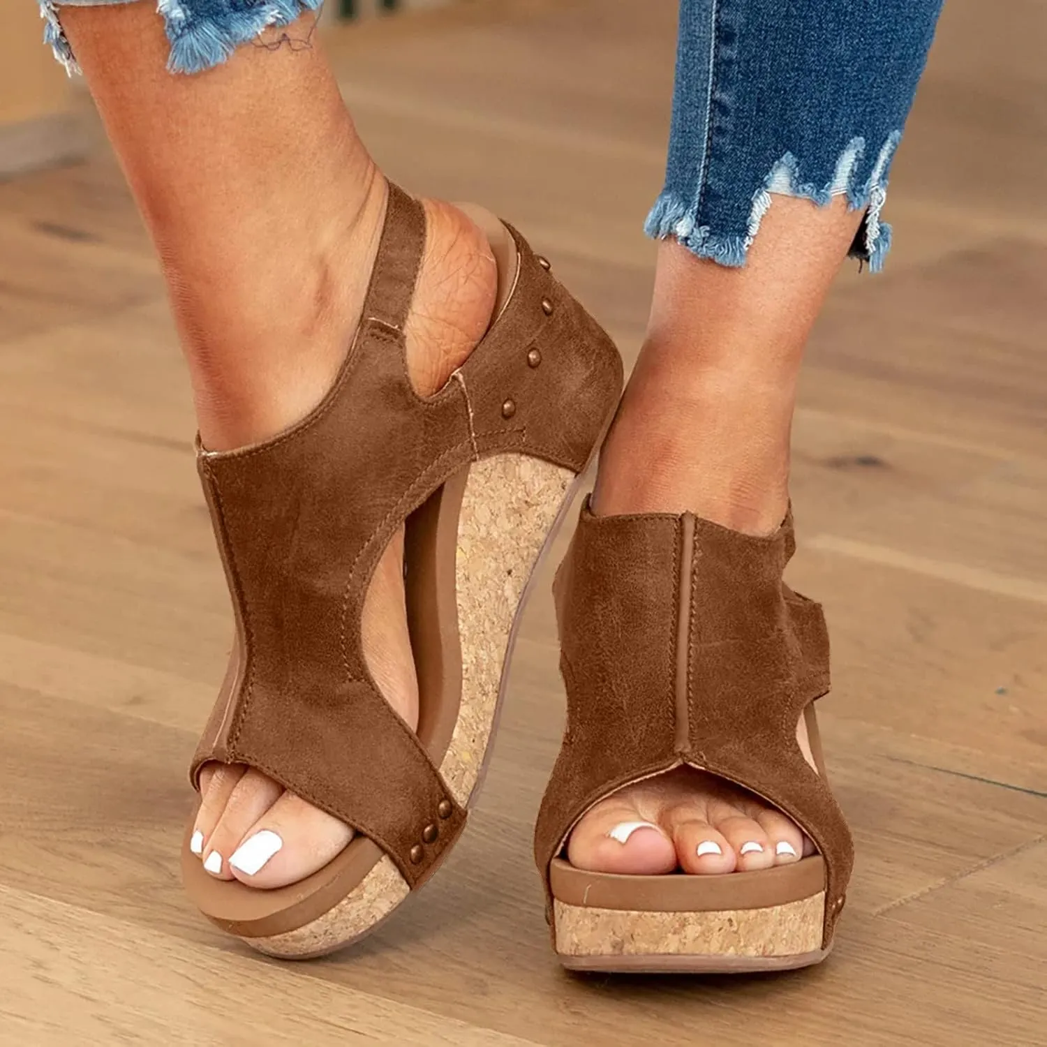 Summer Sandals for Women 2025 Trendy Dressy Platform Wedge Sandals Women's Open Toe Buckle Ankle Strap Wedges Sandal Ladies Comfortable Low Heel Shoes Wedding Party Dress Shoe