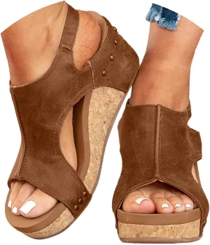 Summer Sandals for Women 2025 Trendy Dressy Platform Wedge Sandals Women's Open Toe Buckle Ankle Strap Wedges Sandal Ladies Comfortable Low Heel Shoes Wedding Party Dress Shoe