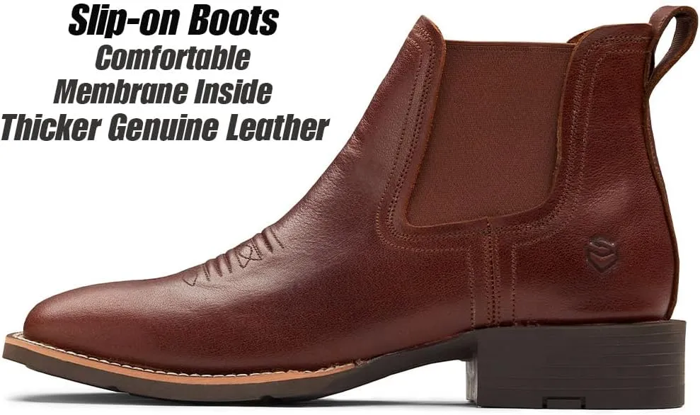 SUREWAY Mens Western Chelsea Cowboy Boots for Men Square Toe,Rugged Slip-On Work/Casual/Dress Boots for Men,Comfort Slip Resistant Ankle Leather Boots
