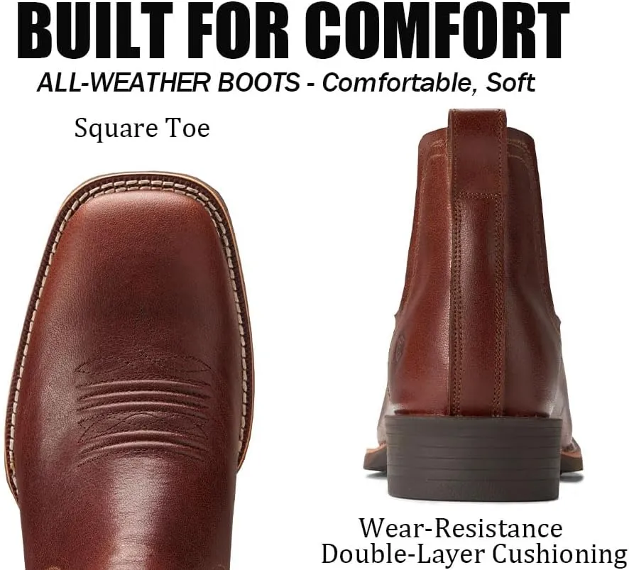 SUREWAY Mens Western Chelsea Cowboy Boots for Men Square Toe,Rugged Slip-On Work/Casual/Dress Boots for Men,Comfort Slip Resistant Ankle Leather Boots