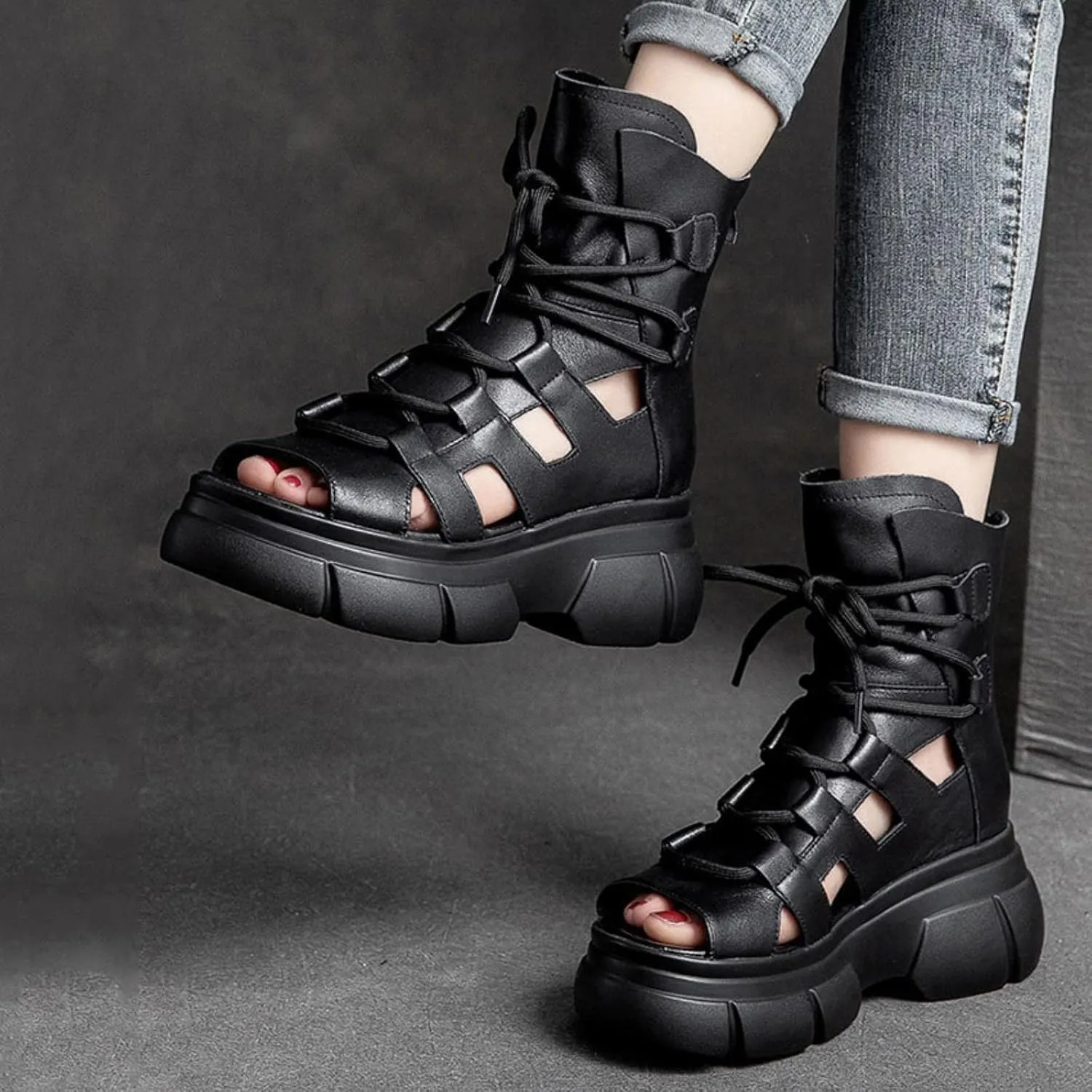 Wedge Sandal for Women Ankle Strap Flatform Arch Support Fish Mouth Toe Muffin Platform Shoes Chunky Cushion Slip on