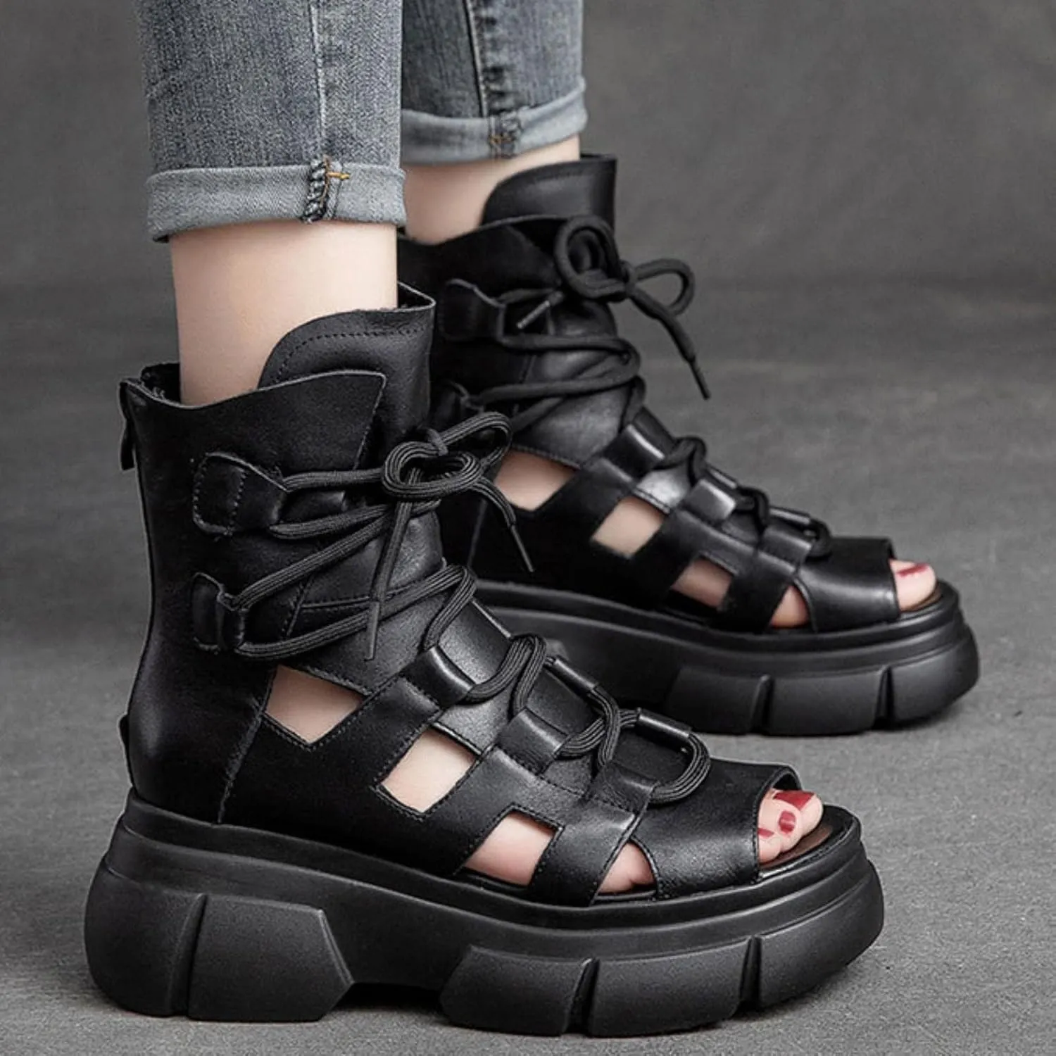 Wedge Sandal for Women Ankle Strap Flatform Arch Support Fish Mouth Toe Muffin Platform Shoes Chunky Cushion Slip on