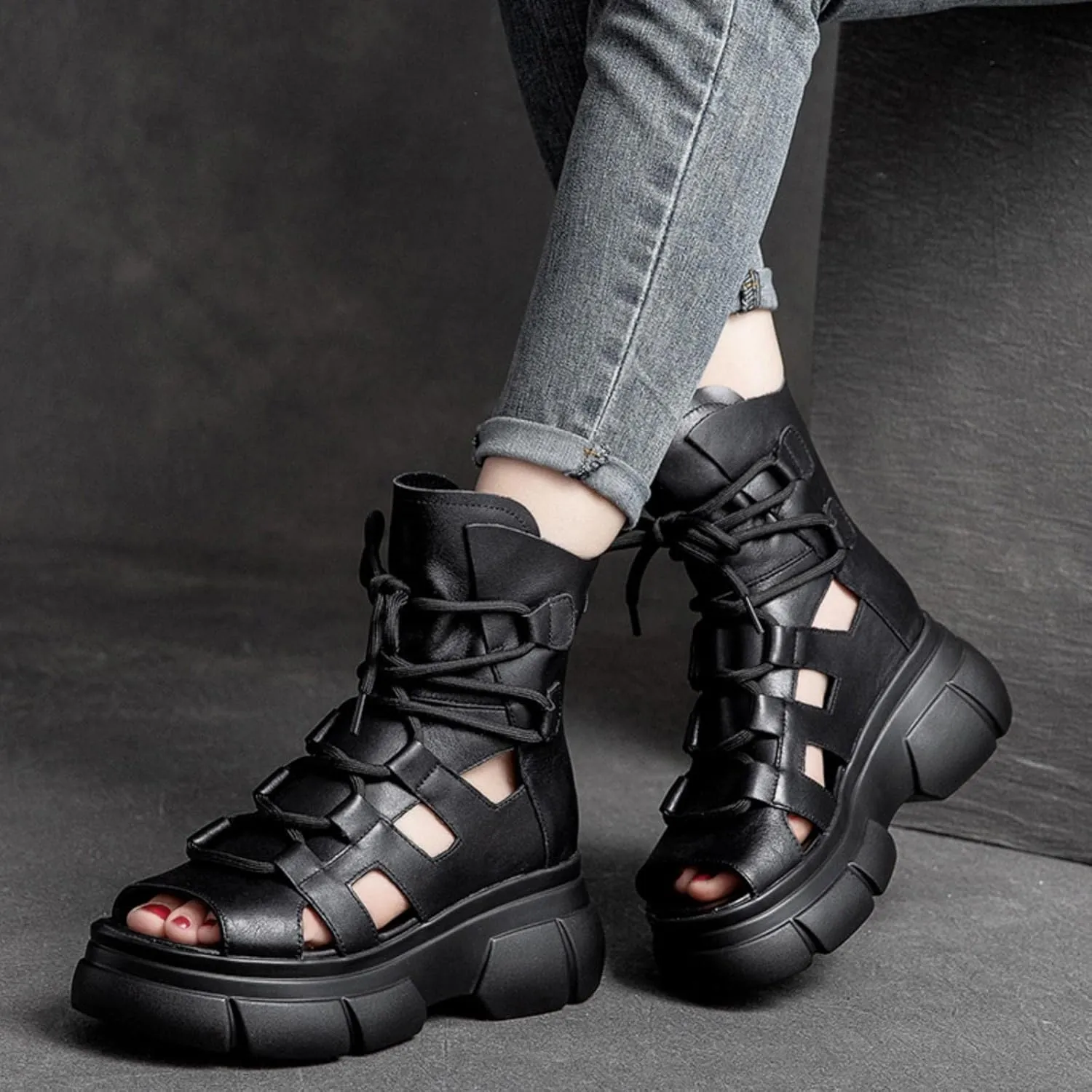 Wedge Sandal for Women Ankle Strap Flatform Arch Support Fish Mouth Toe Muffin Platform Shoes Chunky Cushion Slip on