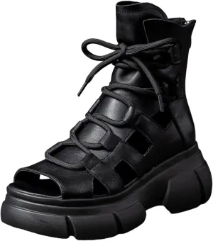 Wedge Sandal for Women Ankle Strap Flatform Arch Support Fish Mouth Toe Muffin Platform Shoes Chunky Cushion Slip on