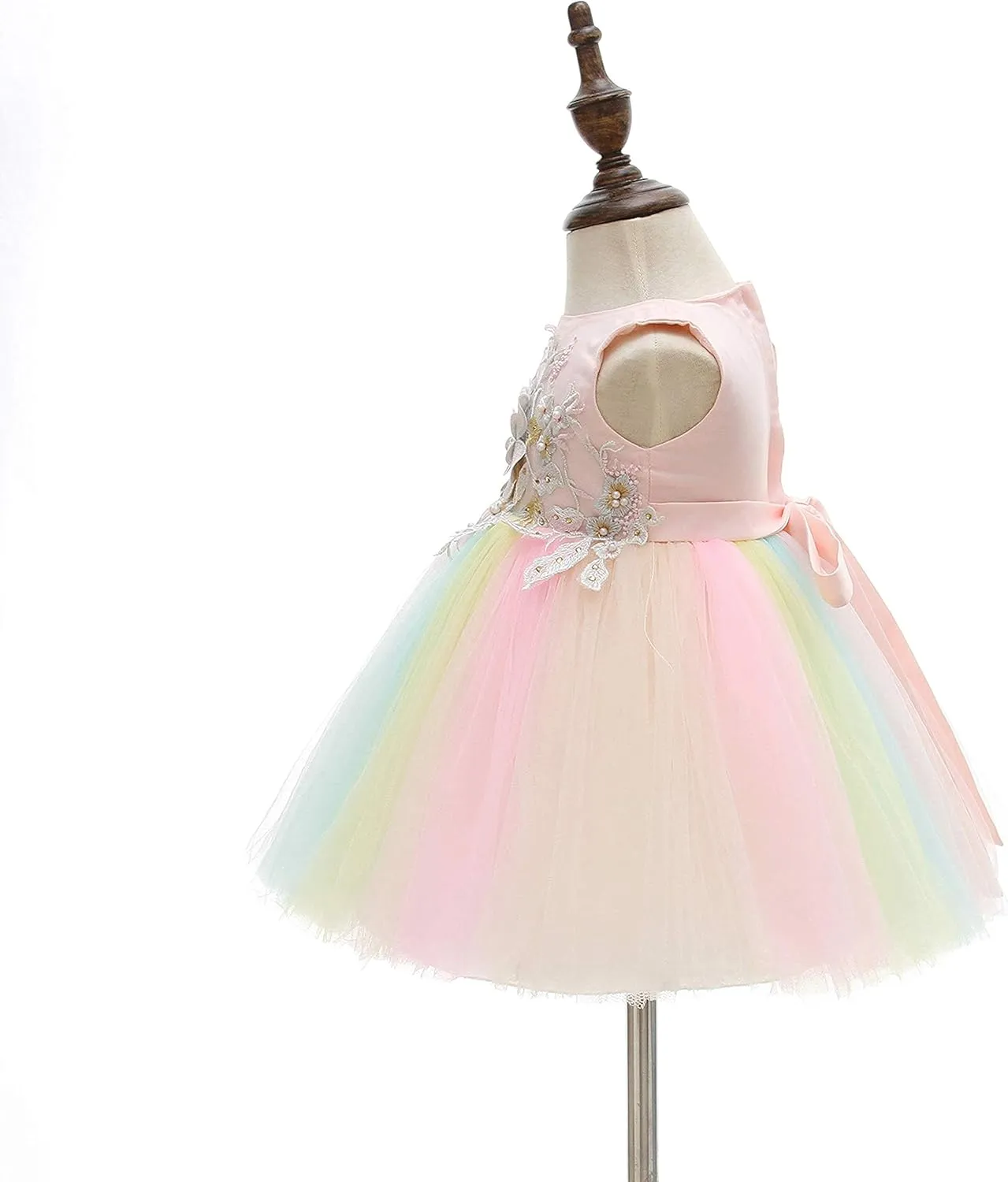 Weileenice Baby Girls Wedding Dress Rainbow Tulle 3D Embroidery Princess Tutu Dresses
