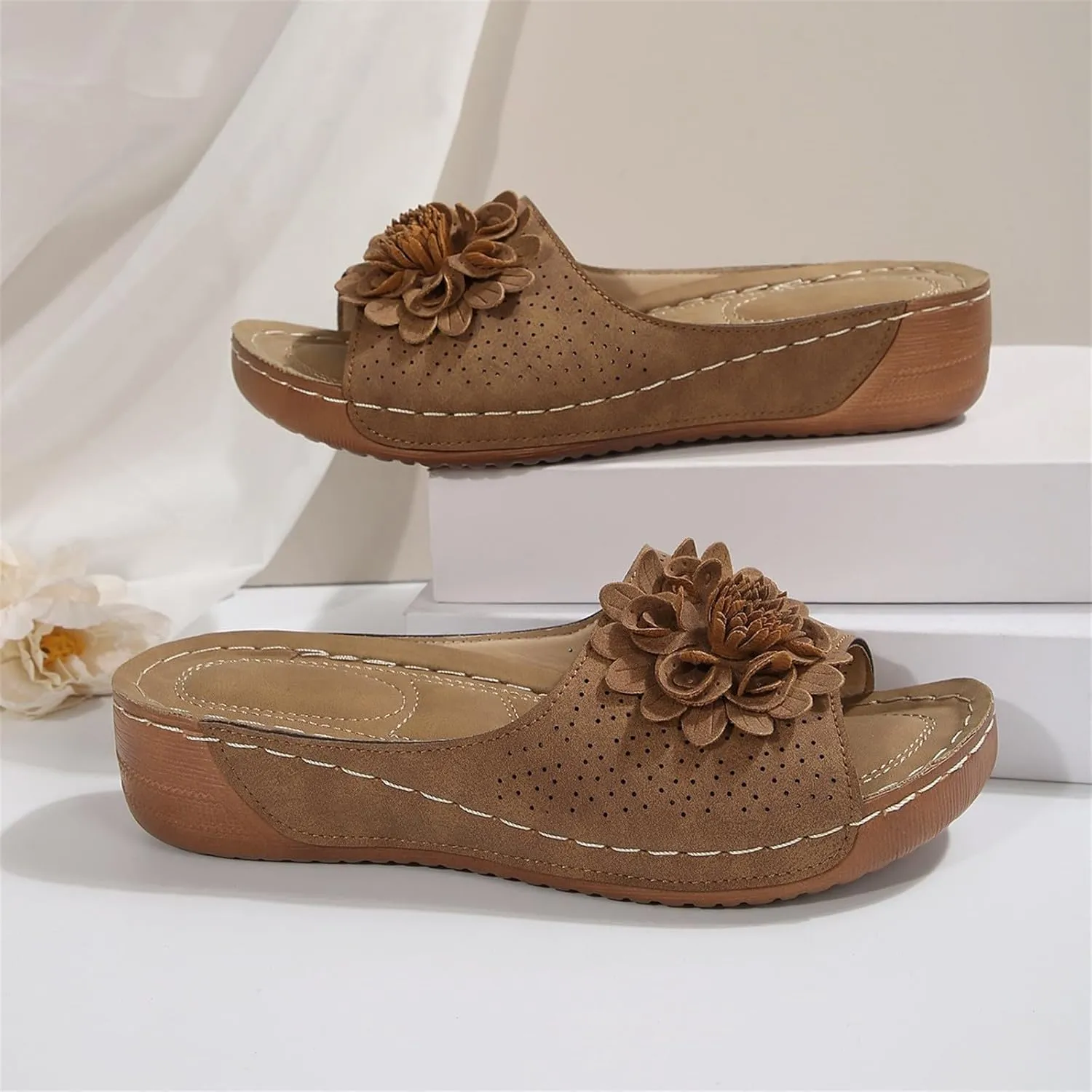 Women's Fashion Flower Sandals Orthopedic Arch Support Fish Mouth Open Toe Sandal Slippers Wedge Platform Summer Beach Walking Shoes