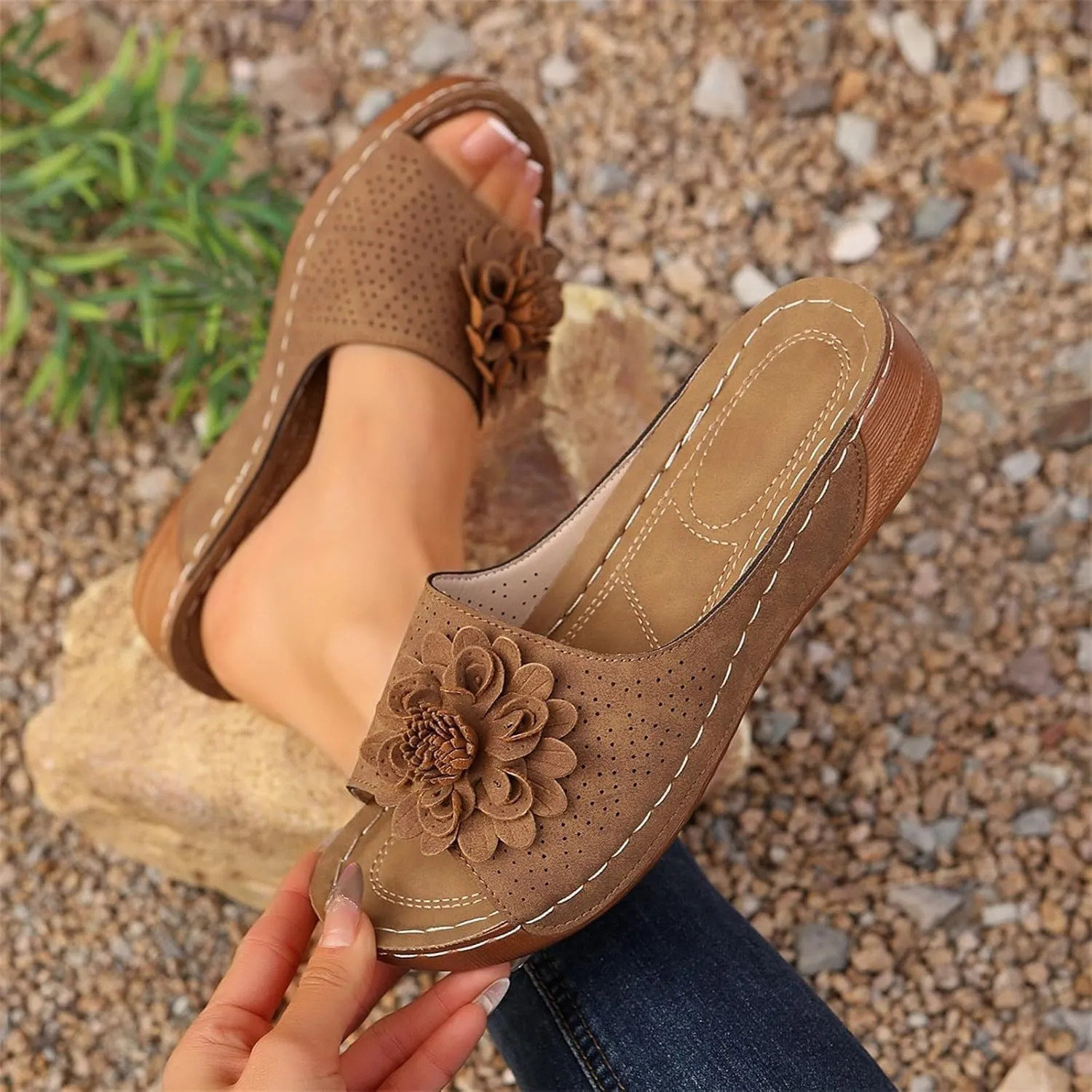 Women's Fashion Flower Sandals Orthopedic Arch Support Fish Mouth Open Toe Sandal Slippers Wedge Platform Summer Beach Walking Shoes