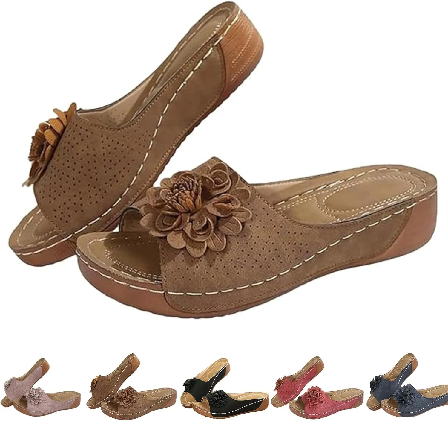 Women's Fashion Flower Sandals Orthopedic Arch Support Fish Mouth Open Toe Sandal Slippers Wedge Platform Summer Beach Walking Shoes