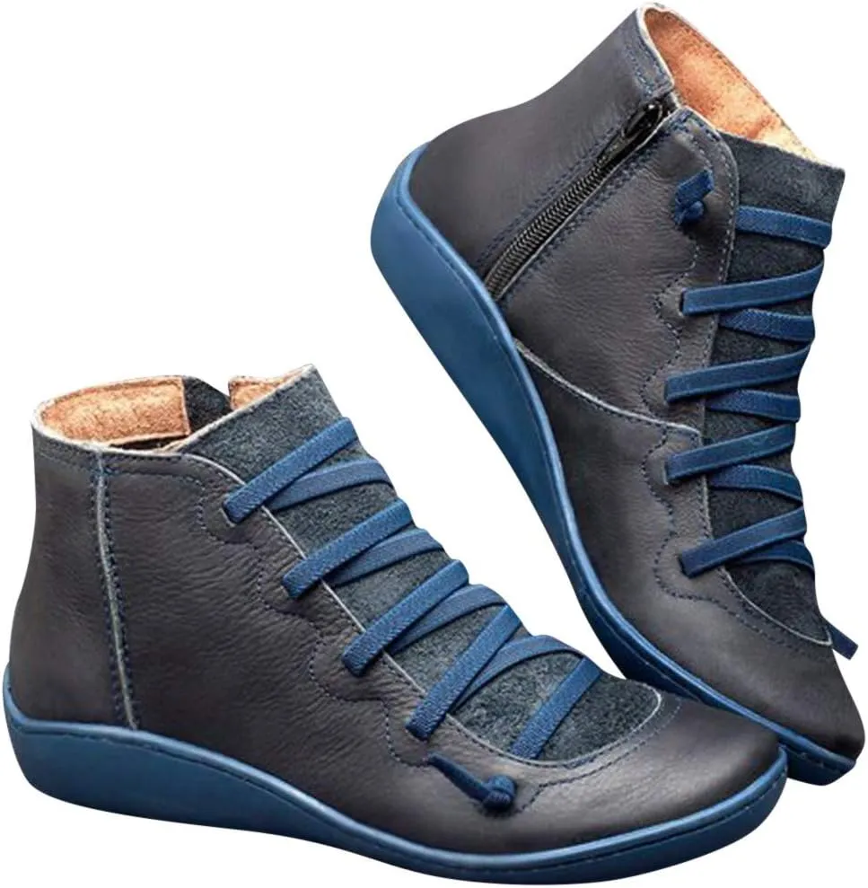 Womens Snow Boots Ankle Womens Booties Fall 2024 Ankle Boots for Women No Heel Wedge Bootie for Women Comfortable Flat Bottom Fashion Square Toe Slip On Side Zipper