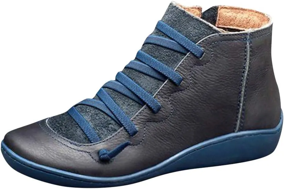 Womens Snow Boots Ankle Womens Booties Fall 2024 Ankle Boots for Women No Heel Wedge Bootie for Women Comfortable Flat Bottom Fashion Square Toe Slip On Side Zipper