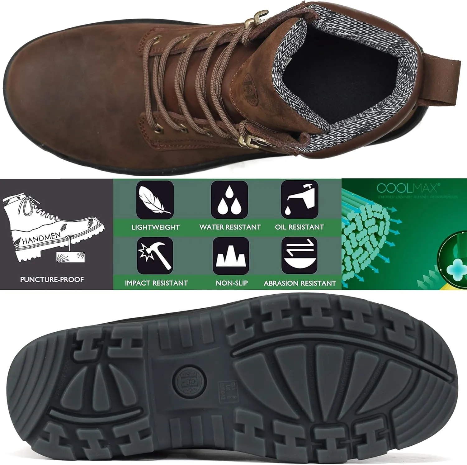 Work Boots for Men, 6" Composite Toe Waterproof Mens Work Boots, Non-Slip Puncture-Proof Safety Anti-Static Working Shoes 81N01