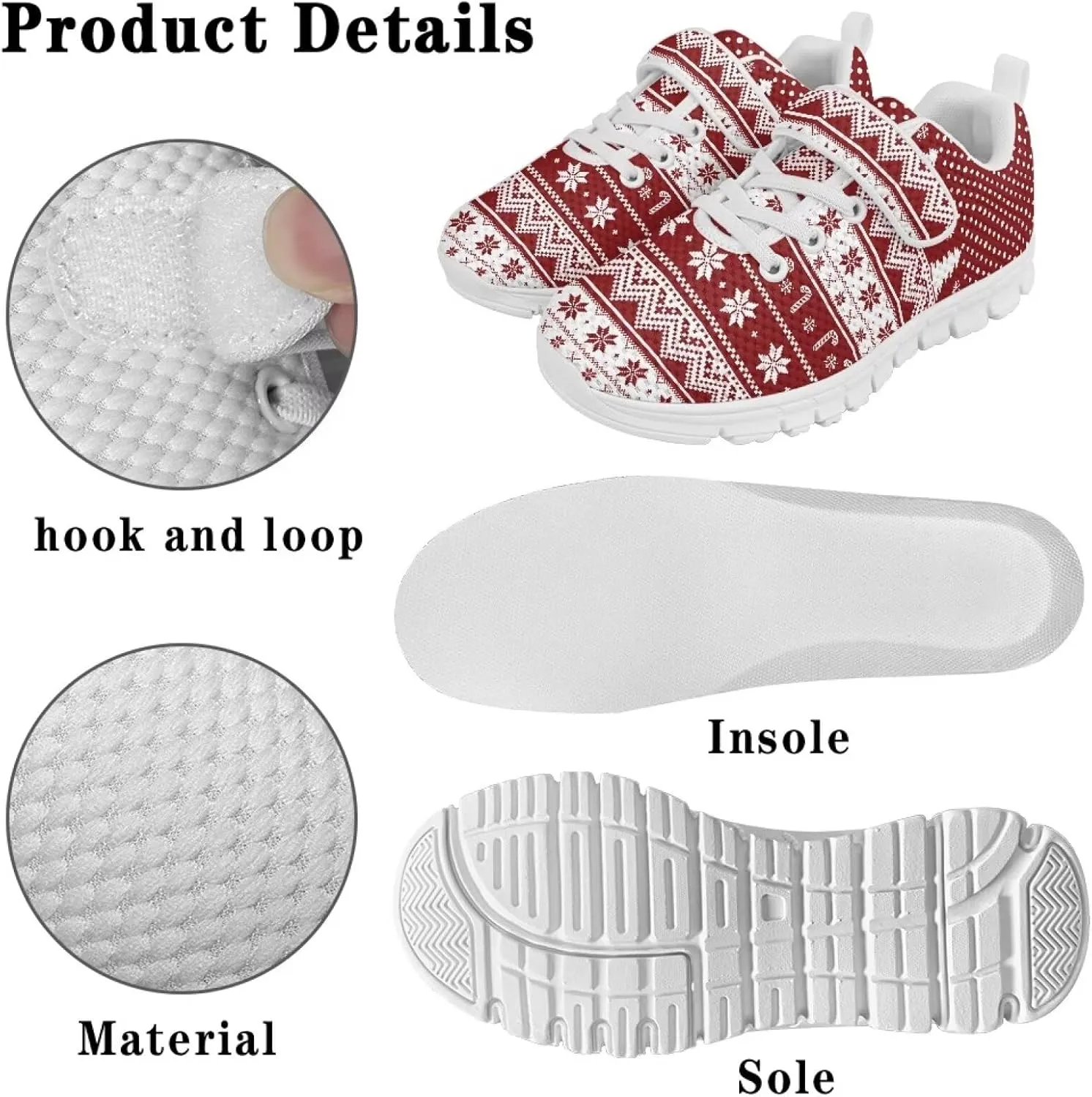 Yzaoxia Christmas Little/Big Kids Tennis Shoes Mesh Shoes with Strap