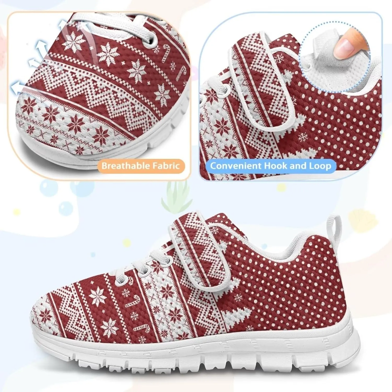 Yzaoxia Christmas Little/Big Kids Tennis Shoes Mesh Shoes with Strap