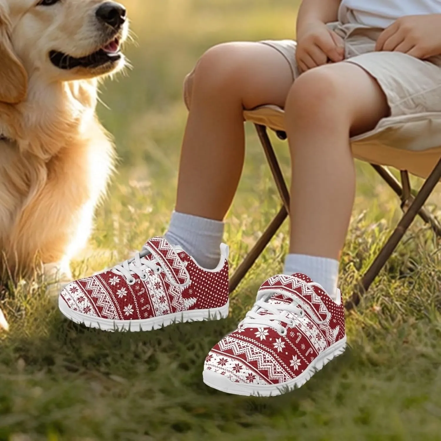 Yzaoxia Christmas Little/Big Kids Tennis Shoes Mesh Shoes with Strap